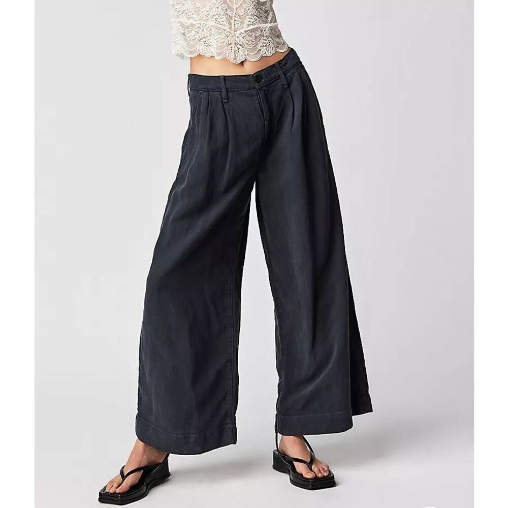 MOTHER High Rise Wide Leg Pants Trousers Size 33 Black